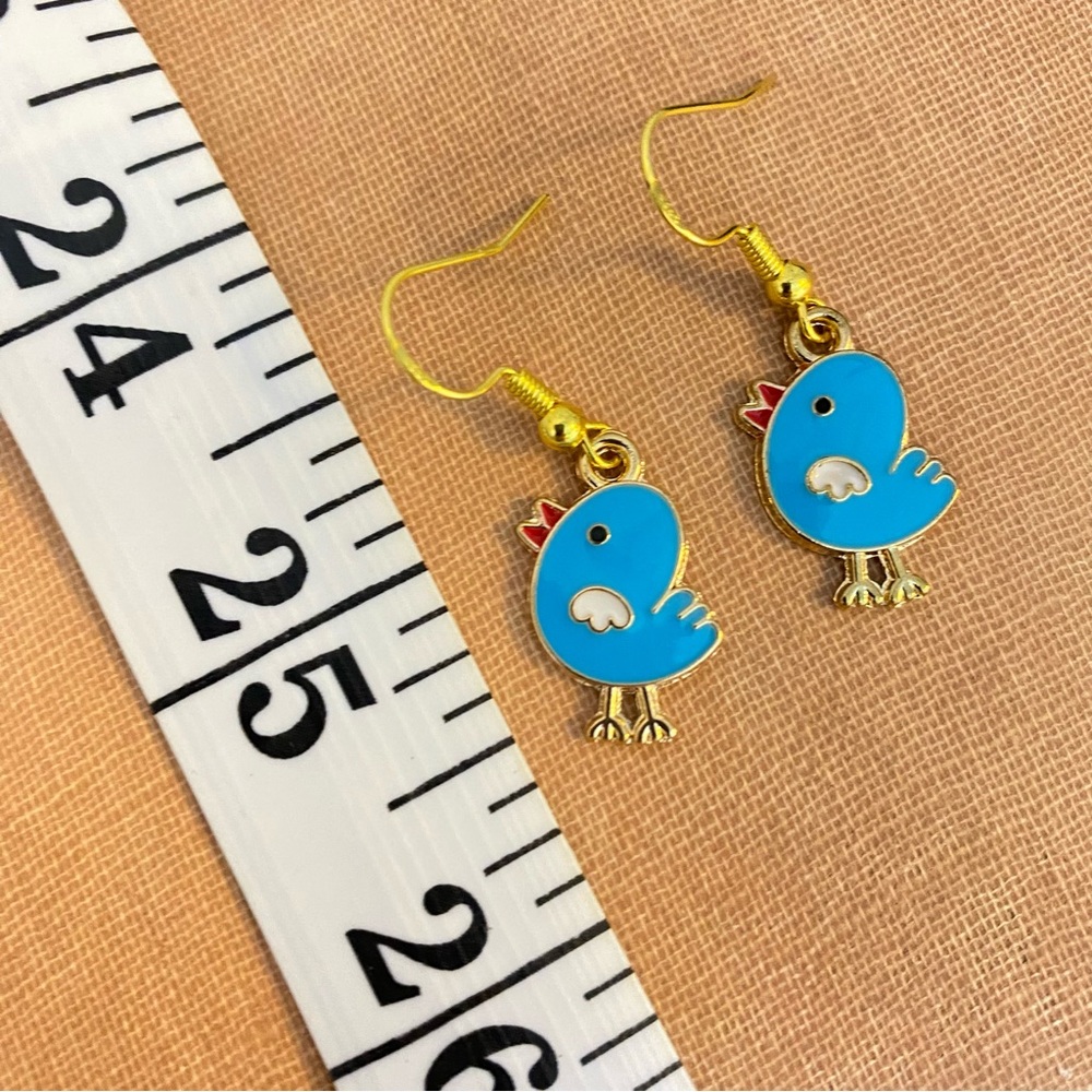 Blue Chick Earrings Gold Tone - Picture 3 of 3